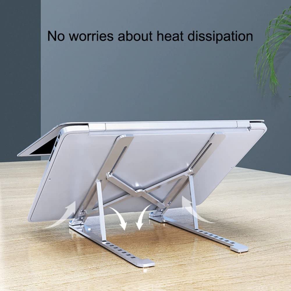 Folding Adjustable Steel Laptop Stand - Portable Ergonomic Multi Angle Desk Riser Lightweight Heat Dissipation Notebook Holder Mount