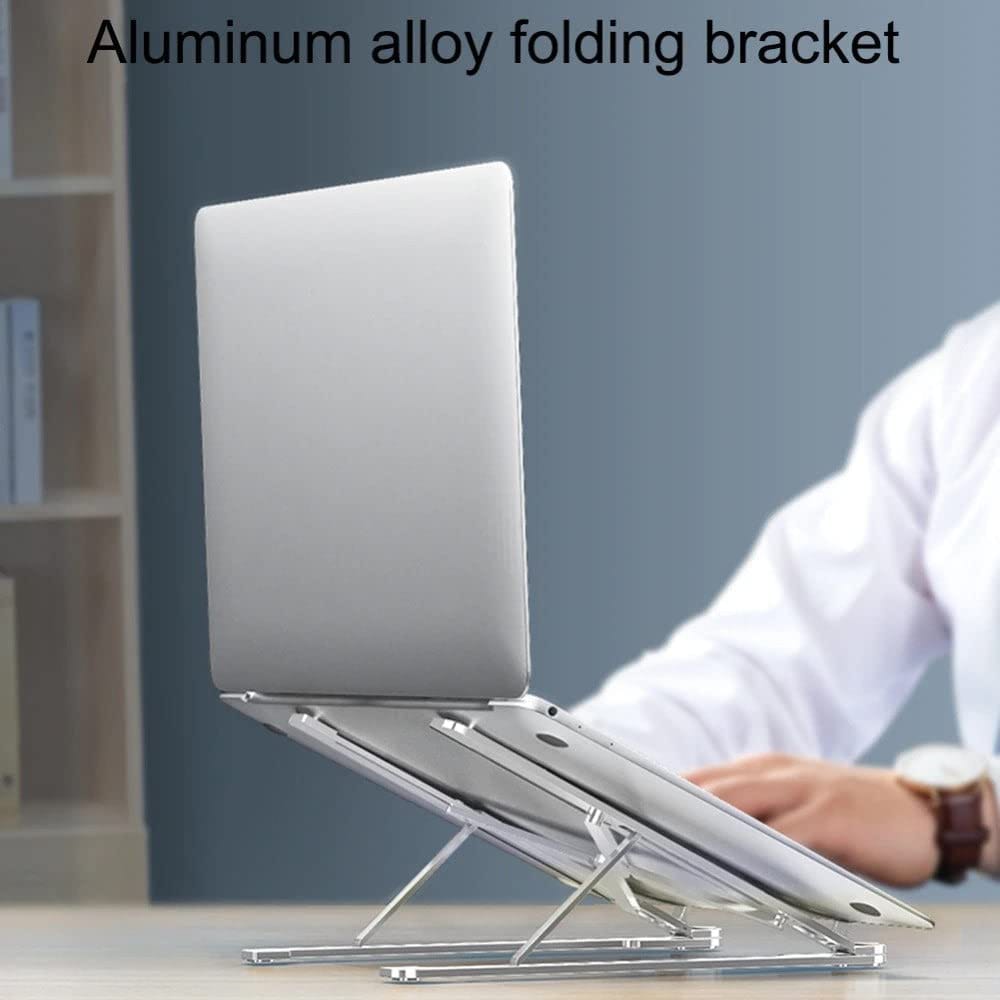 Folding Adjustable Steel Laptop Stand - Portable Ergonomic Multi Angle Desk Riser Lightweight Heat Dissipation Notebook Holder Mount